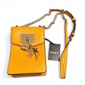 DKNY Mustard Crossbody Bag with Gold Accents | NWT